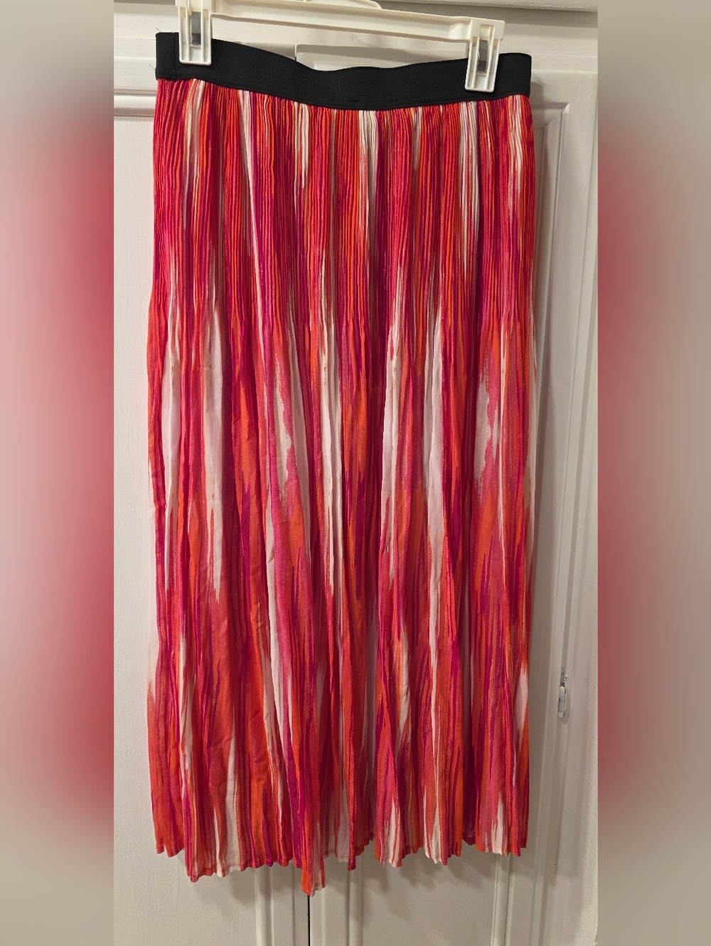 Notations Women’s Bright Pink & Orange Printed Maxi Skirt ~ Size Medium